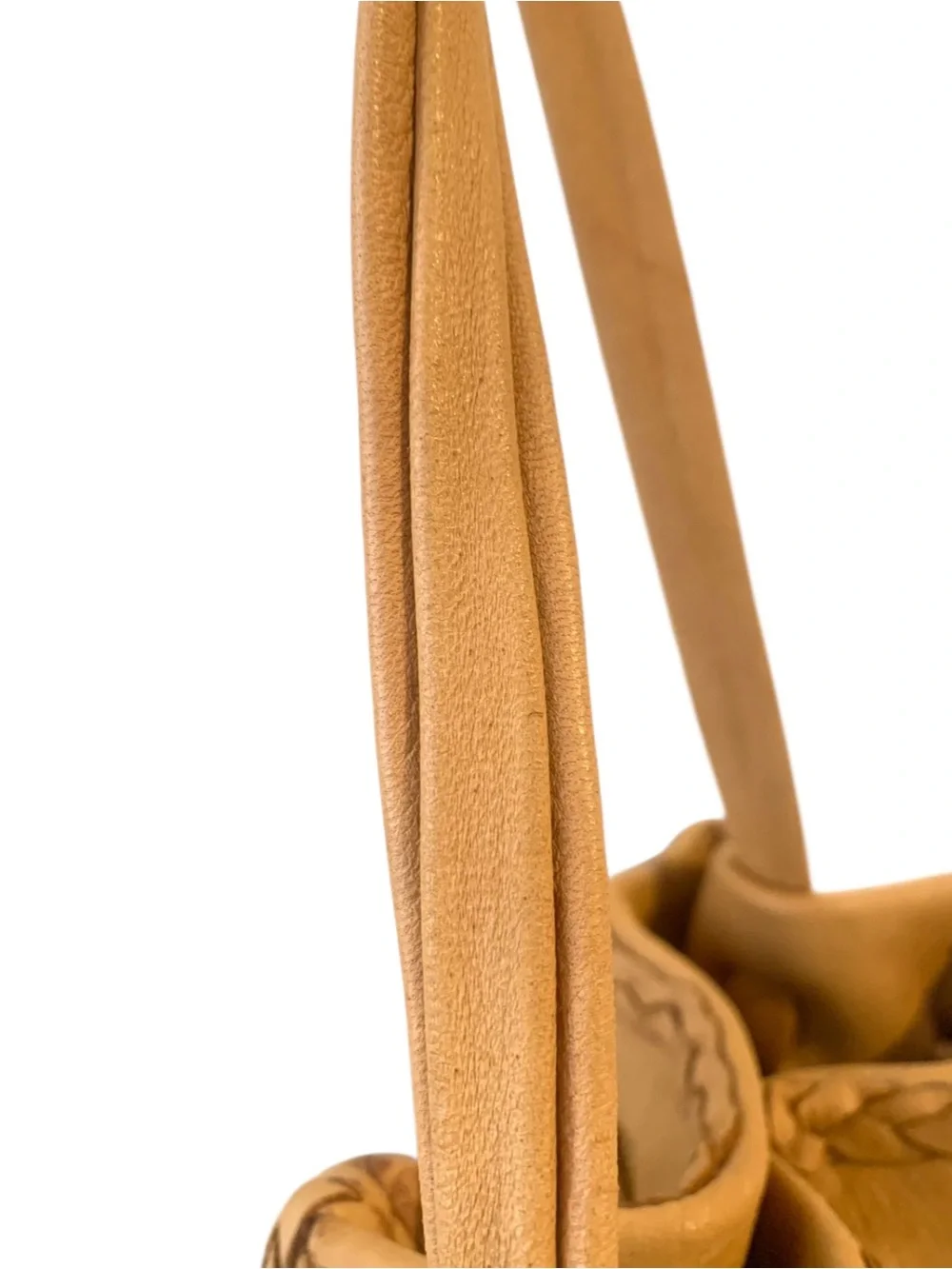 Tan Leather Deerskin Boho Crossbody Bag W Long Fringe Silver Tone Concha 9.5Wx5D